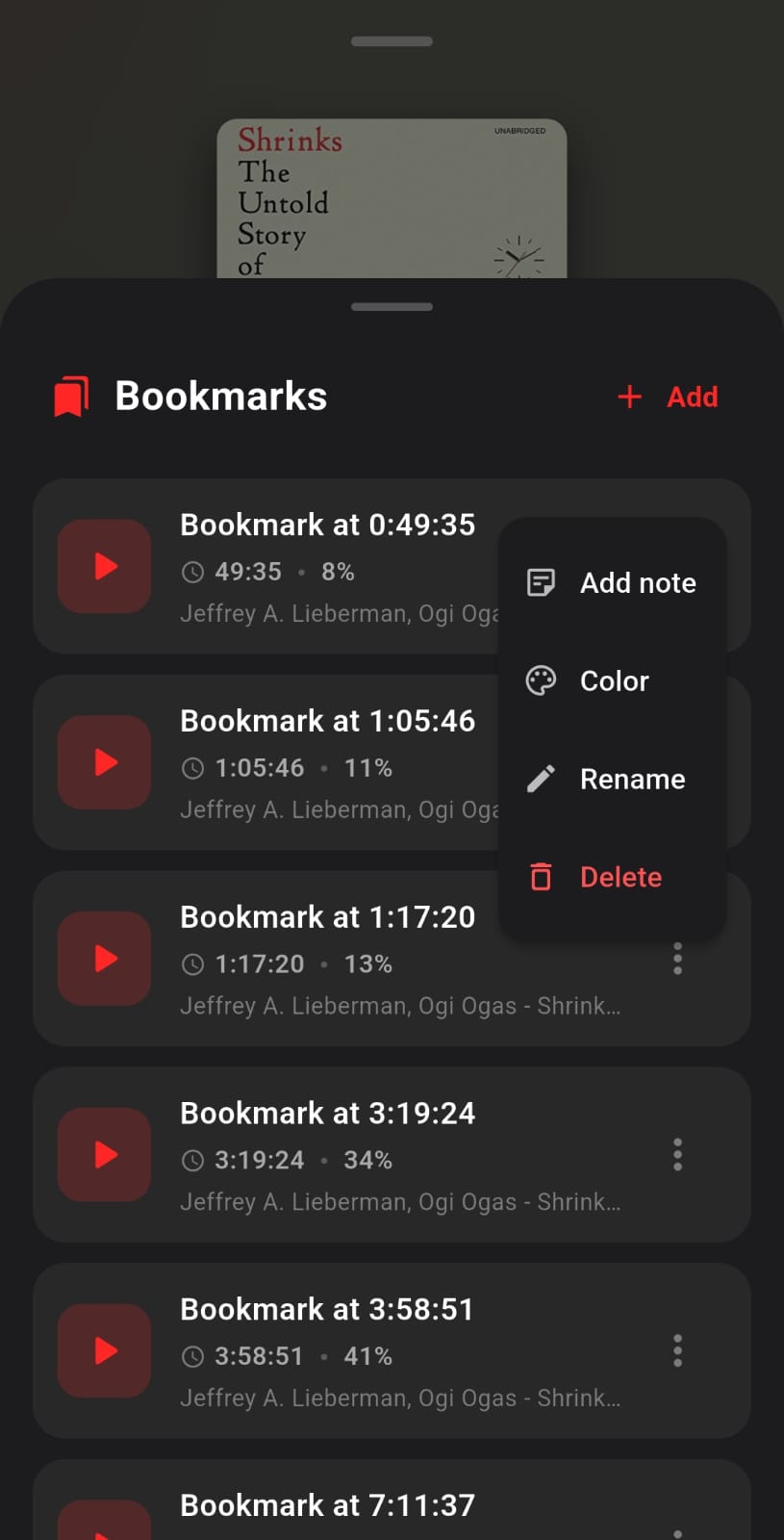 Bookmark actions menu