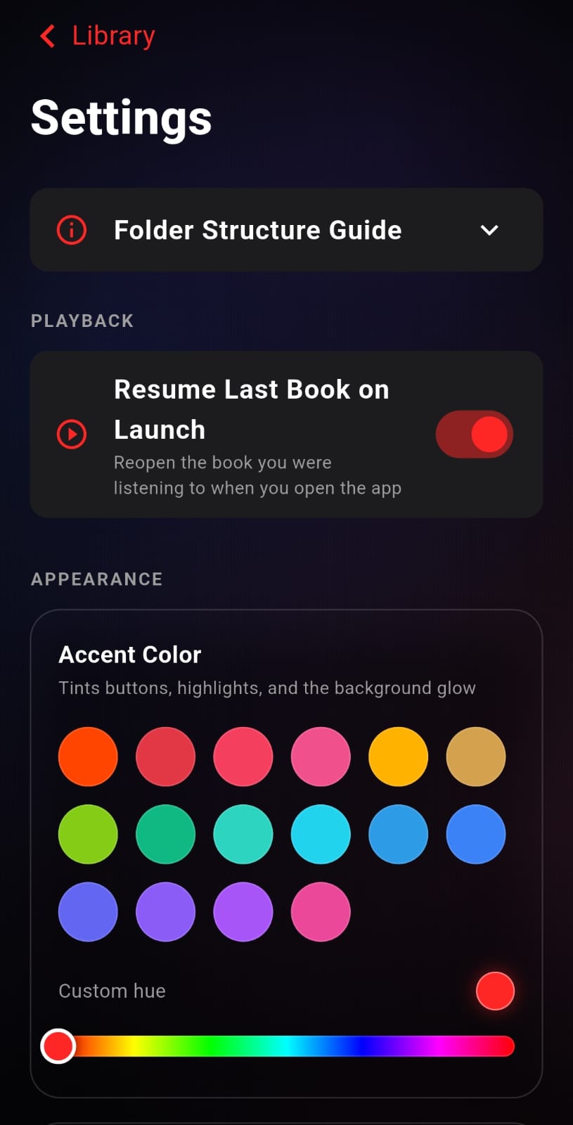 Playback and appearance settings